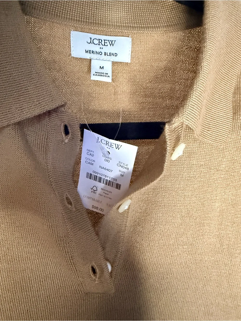 J. Crew Merino-Blend Polo Sweater in Camel